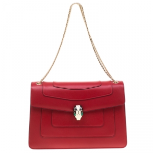 Bvlgari Red Leather Medium Serpenti Forever Shoulder Bag