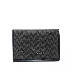 Bvlgari Grey/Black Coated Canvas Business Card Holder