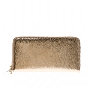 Bvlgari Metallic Bronze Leather Zip Around Wallet