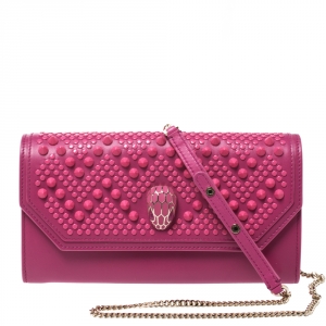 Bvlgari x Nicholas Kirkwood Fuchsia Studded Leather Serpenti Forever Wallet On Chain