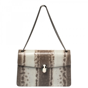 Bvlgari Brown/Grey Karung Medium Serpenti Forever Flap Shoulder Bag