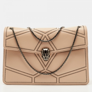 Bvlgari Beige Studded Leather Medium Serpenti Forever Shoulder Bag