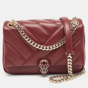 Bvlgari Red Quilted Leather Small Serpenti Cabochon Shoulder Bag