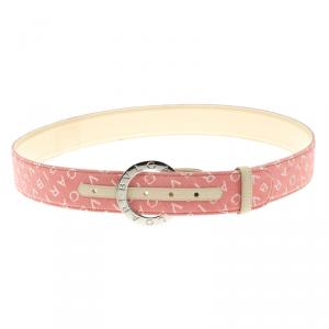 Bvlgari Pink Logo Print Canvas Logo Buckle Belt 105cm