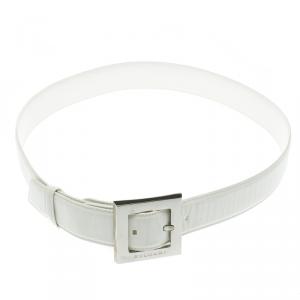 Bvlgari White Leather Square Buckle Belt 85cm