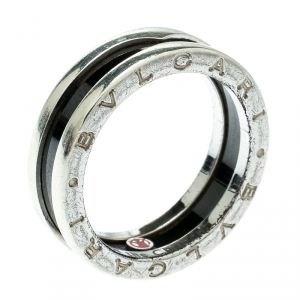 Bvlgari Save the Children 1-Band Black Ceramic Silver Ring Size 58