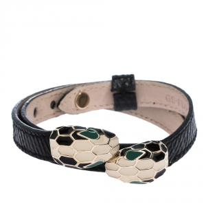 Bvlgari Serpenti Forever Black Exotic Skin Gold Tone Double Coiled Bracelet