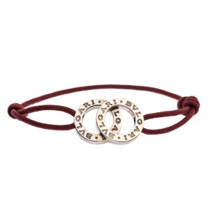 Bvlgari Fortuna Interlocking Circles Silver Red Cord Adjustable Bracelet