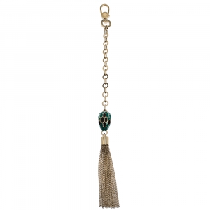 Bvlgari Serpenti Forever Green/Black Enamel Gold Plated Tassel Bag Charm