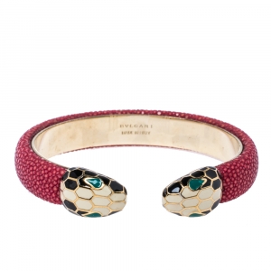 Bvlgari Serpenti Forever Red Galuchat Leather Open Cuff Bracelet