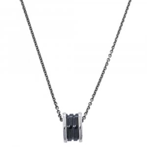 Pre Owned Bvlgari Save the Children Black Ceramic and Silver Pendant Necklace