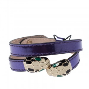 Bvlgari Metallic Purple Leather Serpenti Forever Double Coiled Bracelet