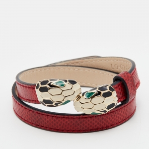 Bvlgari Serpenti Forever Red Karung Leather Double Wrap Bracelet