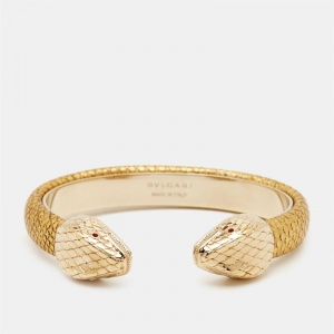 Bvlgari Serpenti Forever Leather Enamel Gold Tone Cuff Bracelet