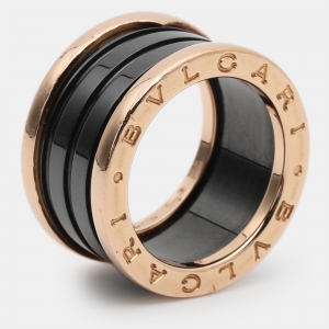 Pre Owned Bvlgari B.Zero1 4-Band Black Ceramic 18K Rose Gold Band Ring Size 51