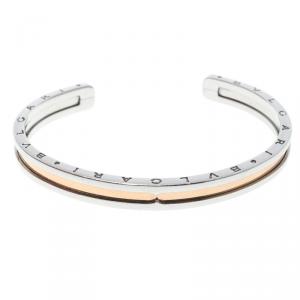 Bvlgari B.Zero1 Steel & 18k Rose Gold Open Cuff Bracelet Size S