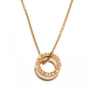 Bvlgari B.Zero1 White Ceramic 18k Rose Gold Pendant Necklace