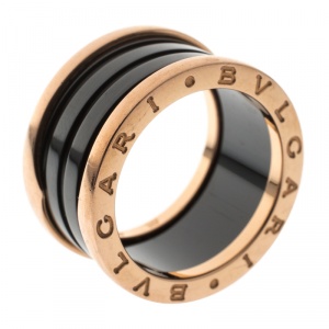 Bvlgari B.Zero1 4-Band Black Ceramic 18k Rose Gold Ring Size 54