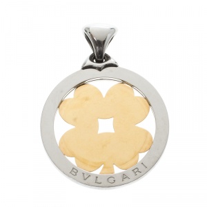 Bvlgari Tondo Four Leaf Clover 18k Yellow Gold & Stainless Steel Large Pendant