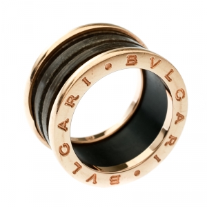 Bvlgari B.Zero1 Brown Marble 18k Rose Gold Band Ring Size 53
