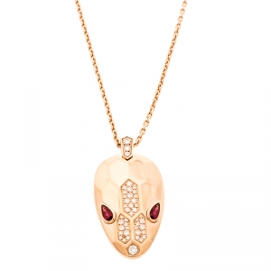 Bvlgari Serpenti Rubellite Pave Diamond 18k Rose Gold Pendant Necklace