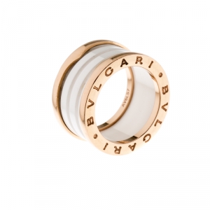 Bvlgari B.Zero1 4 Band White Ceramic 18k Rose Gold Ring Size 51