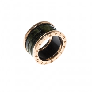 Bvlgari B.Zero1 Green Marble 18k Rose Gold Band Ring Size 51