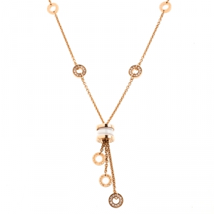 Bvlgari B.Zero1 Diamond White Ceramic 18k Rose Gold Pendant Necklace 