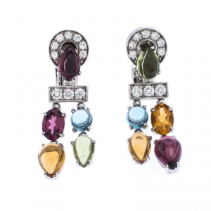 Bvlgari Allegra Diamond Multi-color Gemstone 18k White Gold Dangle Earrings
