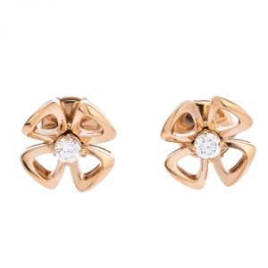 Bvlgari Fiorever Diamond 18K Rose Gold Flower Stud Earrings 