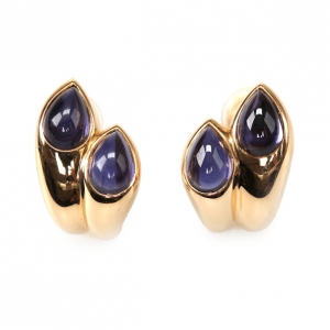 Pre Owned Bvlgari Vintage Amethyst 18K Yellow Gold Earrings