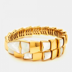 Pre Owned Bvlgari Serpenti Mother of Pearl 18K Yellow Gold Wrap Bracelet M