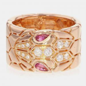 Pre Owned Bvlgari 18K Rose Gold and Diamond Serpenti Band Ring EU 53