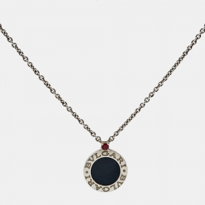 Pre Owned Bvlgari Bvlgari Save the Children 10th Anniversary Onyx Ruby Sterling Silver Pendant Necklace