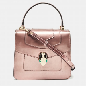 Bvlgari Pink Patent Leather Small Serpenti Forever Top Handle Bag