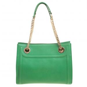 Bvlgari Green Leather Chain Shopping Tote