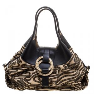 Bvlgari Beige/Black Leather Labyrinth Chandra Hobo