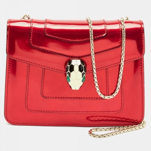 Bvlgari Metallic Red Patent Leather Small Serpenti Forever Shoulder Bag