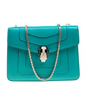 Bvlgari Green Leather Small Serpenti Forever Shoulder Bag