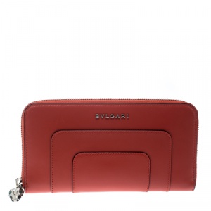 Bvlgari Red Leather Serpenti Forever Zip  Around Wallet 