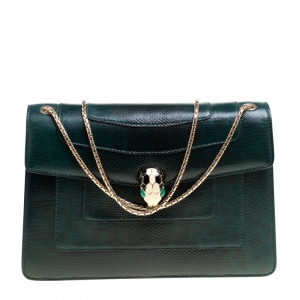 Bvlgari Green Lizard Medium Serpenti Forever Shoulder Bag