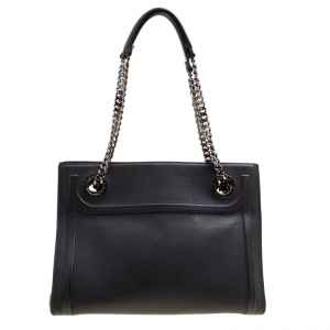 Bvlgari Black Leather Chain Shopping Tote