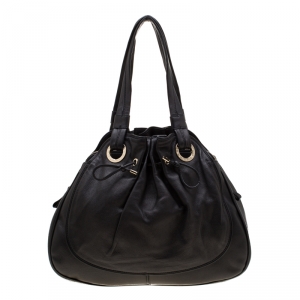 Bvlgari Black Leather Ruched Hobo