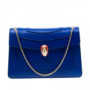 Bvlgari Blue Leather Medium Serpenti Forever Flap Shoulder Bag