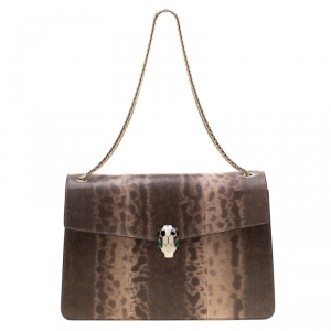 Bvlgari Brown Python Medium Serpenti Flap Shoulder Bag