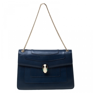 Bvlgari Blue Leather Medium Serpenti Forever Flap Shoulder Bag