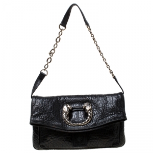 Bvlgari Black Leather Leoni Flap Clutch 