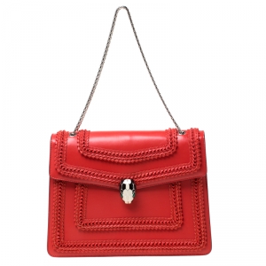 Bvlgari Red Leather Serpenti Forever Flap Shoulder Bag      