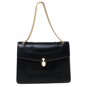 Bvlgari Black Leather Large Serpenti Forever Shoulder Bag