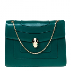 Bvlgari Green Leather Large Serpenti Forever Shoulder Bag